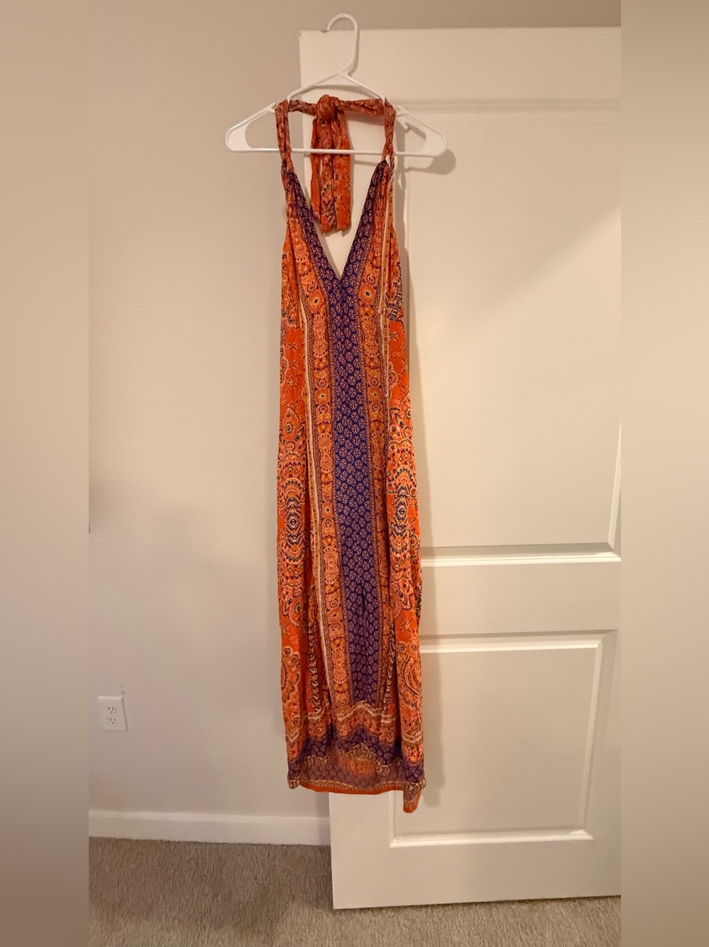 Angie Orange & Purple Halter V-Neck Maxi Dress - Picture 3 of 6